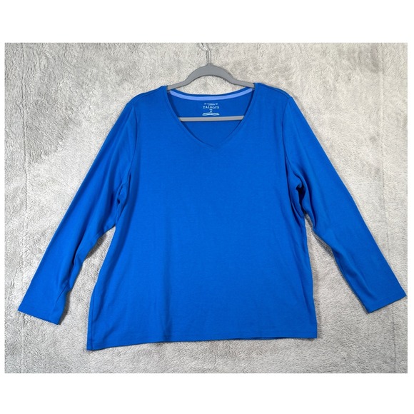 Talbots Women's 2X Blue Pima Cotton Long Sleeve V Neck Tee T Shirt lightweight - Picture 1 of 6